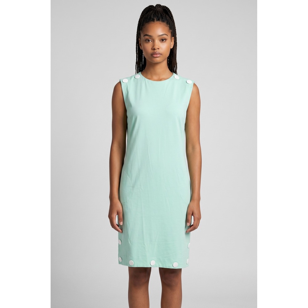 Love Moschino Mint Green Sleeveless Shift Dress White Button Detail Size 10